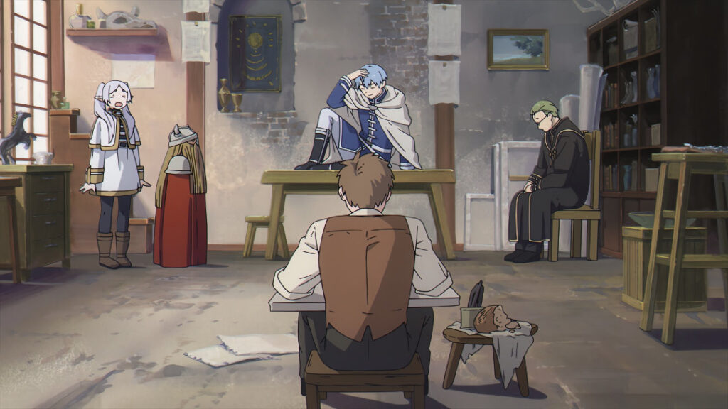 Himmel is posing for his statue, putting to the test the patience of Eisen, Frieren and Heiter.