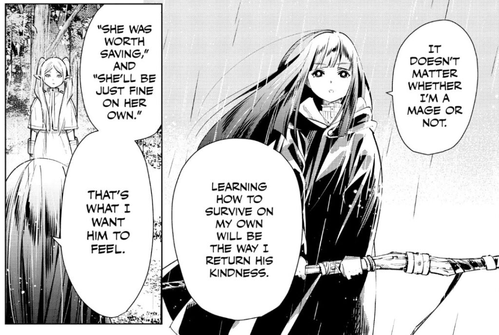 Manga panel with Fern talking to Frieren about her motivation.
